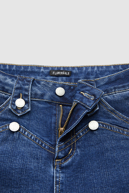 Wash Button Decor High Rise Bootcut Jeans