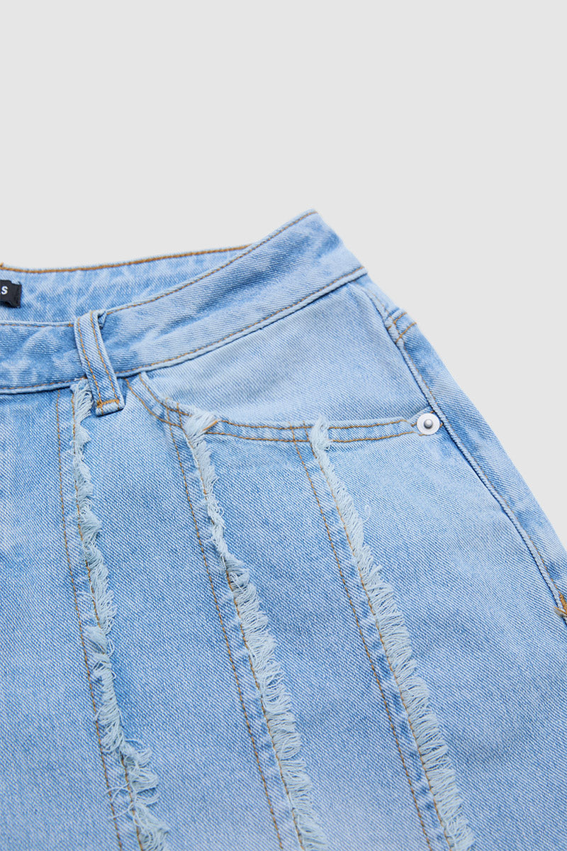 Wash Stitch Detail Mid Waist Straight Leg Jeans Without Belt