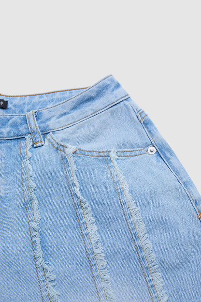 Wash Stitch Detail Mid Waist Straight Leg Jeans Without Belt