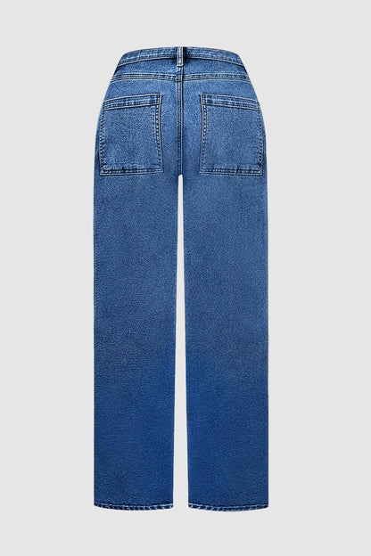 Wash Mid Waist Straight Leg Jeans Without Belt
