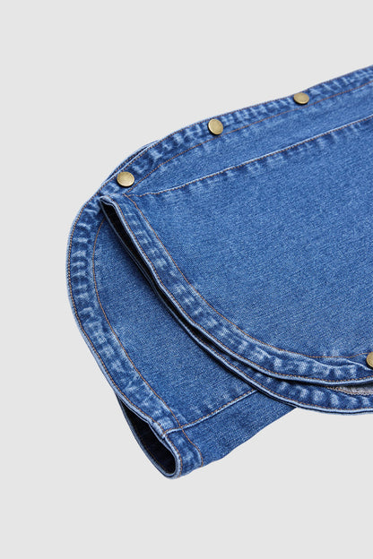 Wash Side Button Detail Split Mid Waist Wide Leg Jeans Without Belt
