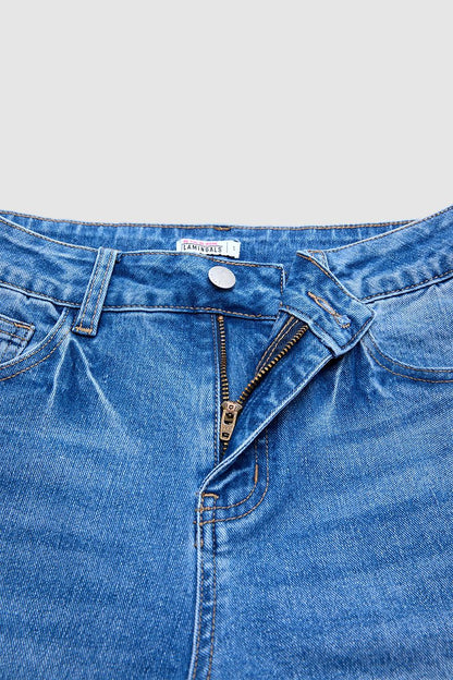 Stitch Detail Straight Leg Mid Waist Jeans Without Belt