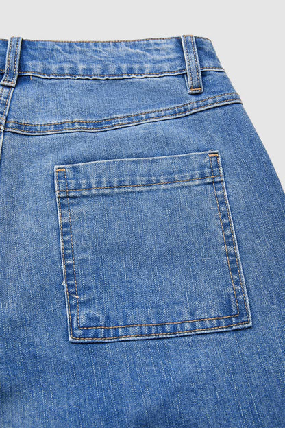 Valentine's Day Pattern Embroidered Patch Pocket Mid Rise Straight Leg Jeans Without Belt