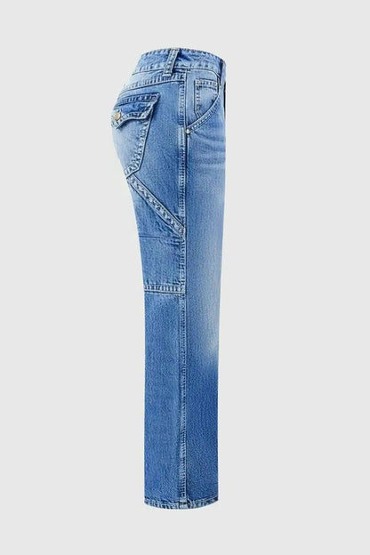Wash Multi Pocket Mid Rise Straight Leg Jeans
