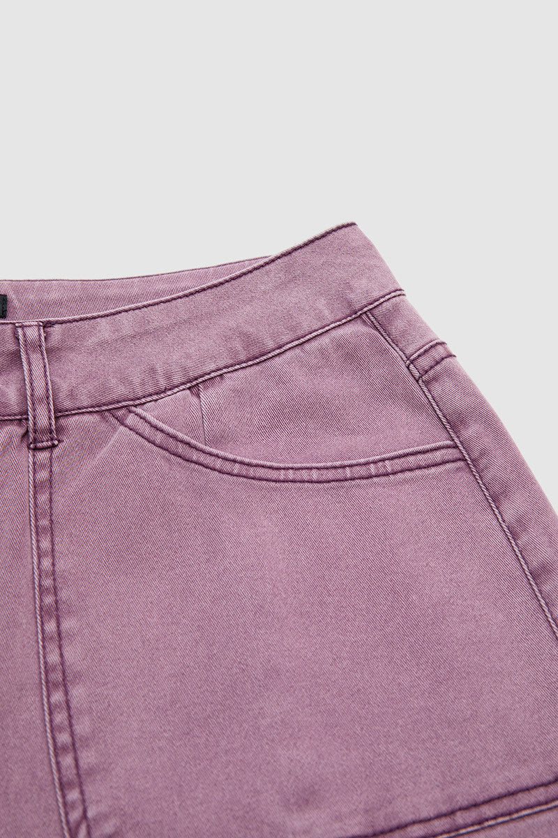 Stitch Detail Side Pocket Mid Waist Straight Leg Capri Pants Without Belt