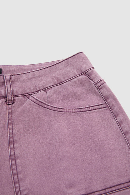 Stitch Detail Side Pocket Mid Waist Straight Leg Capri Pants Without Belt