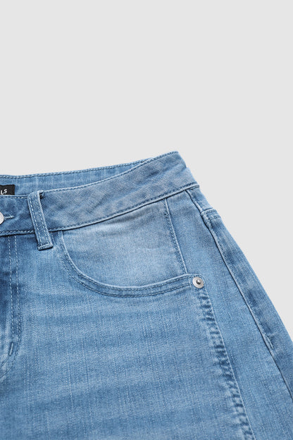 Wash Seam Detail High Rise Straight Leg Crop Jeans Without Belt