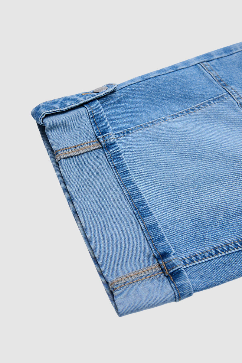 Ripped Seam Front Roll Hem Mid Rise Denim Bermuda Shorts Without Belt