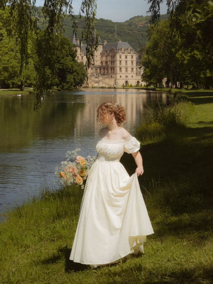 Robe longue en lin, Manches courtes, Épaules dénudées, Unie, Vintage, Quotidien, Blanc