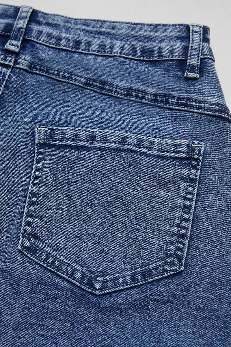 Wash Split Hem Button Up Midi Denim Skirt Without Belt