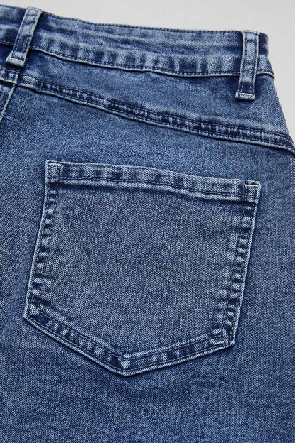 Wash Split Hem Button Up Midi Denim Skirt Without Belt