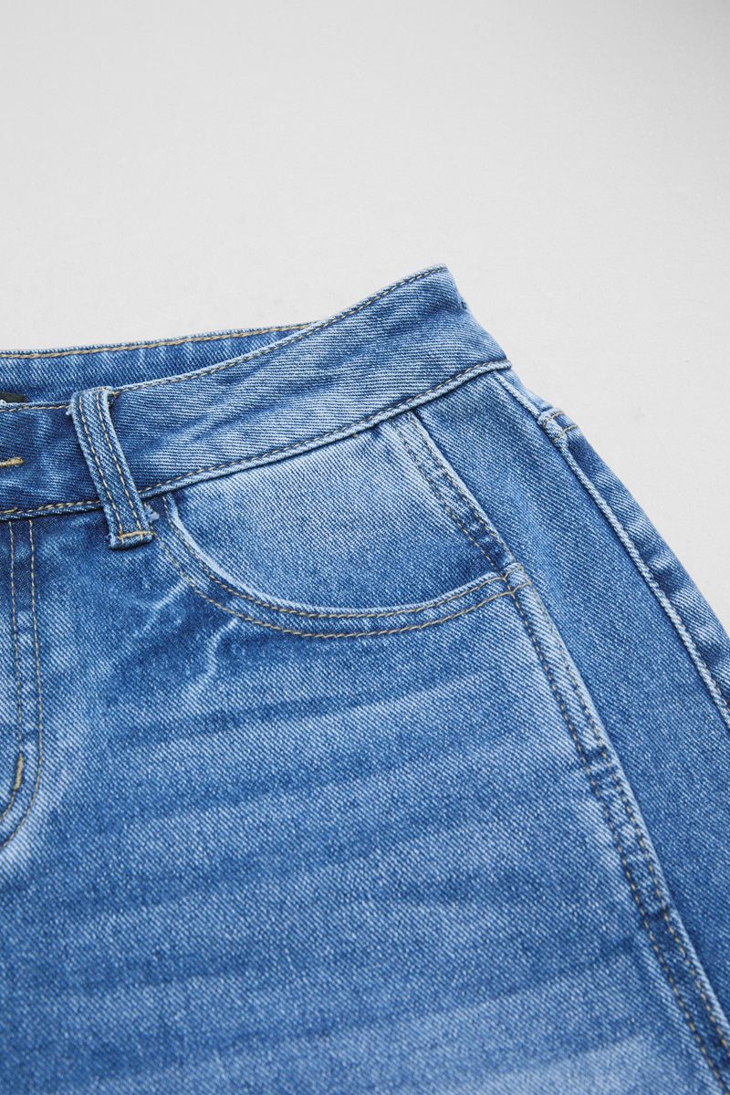 Seam Front Raw Hem High Rise Denim Bermuda Shorts Without Belt