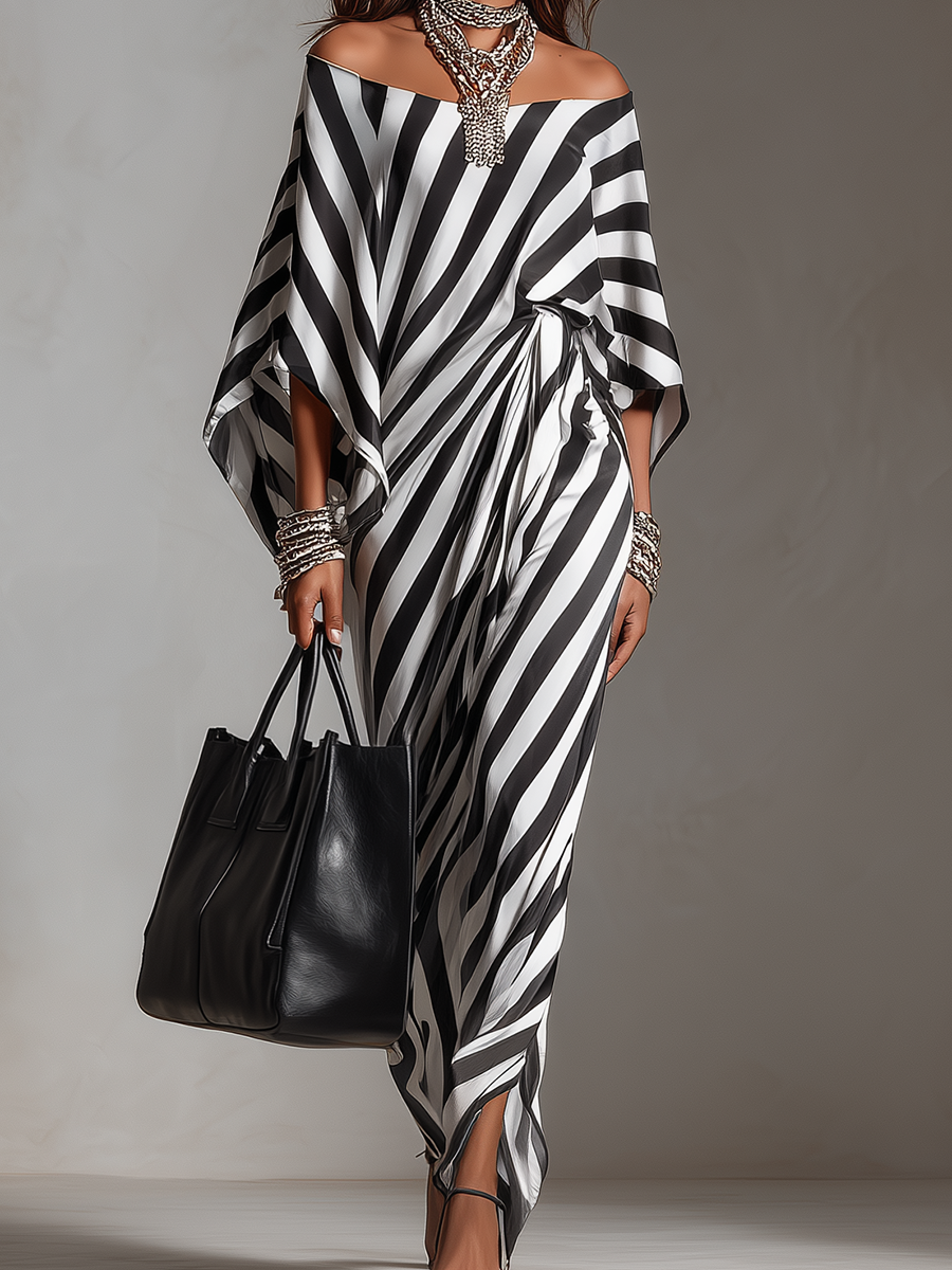 Robe longue asymétrique à rayures monochromes