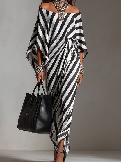 Robe longue asymétrique à rayures monochromes