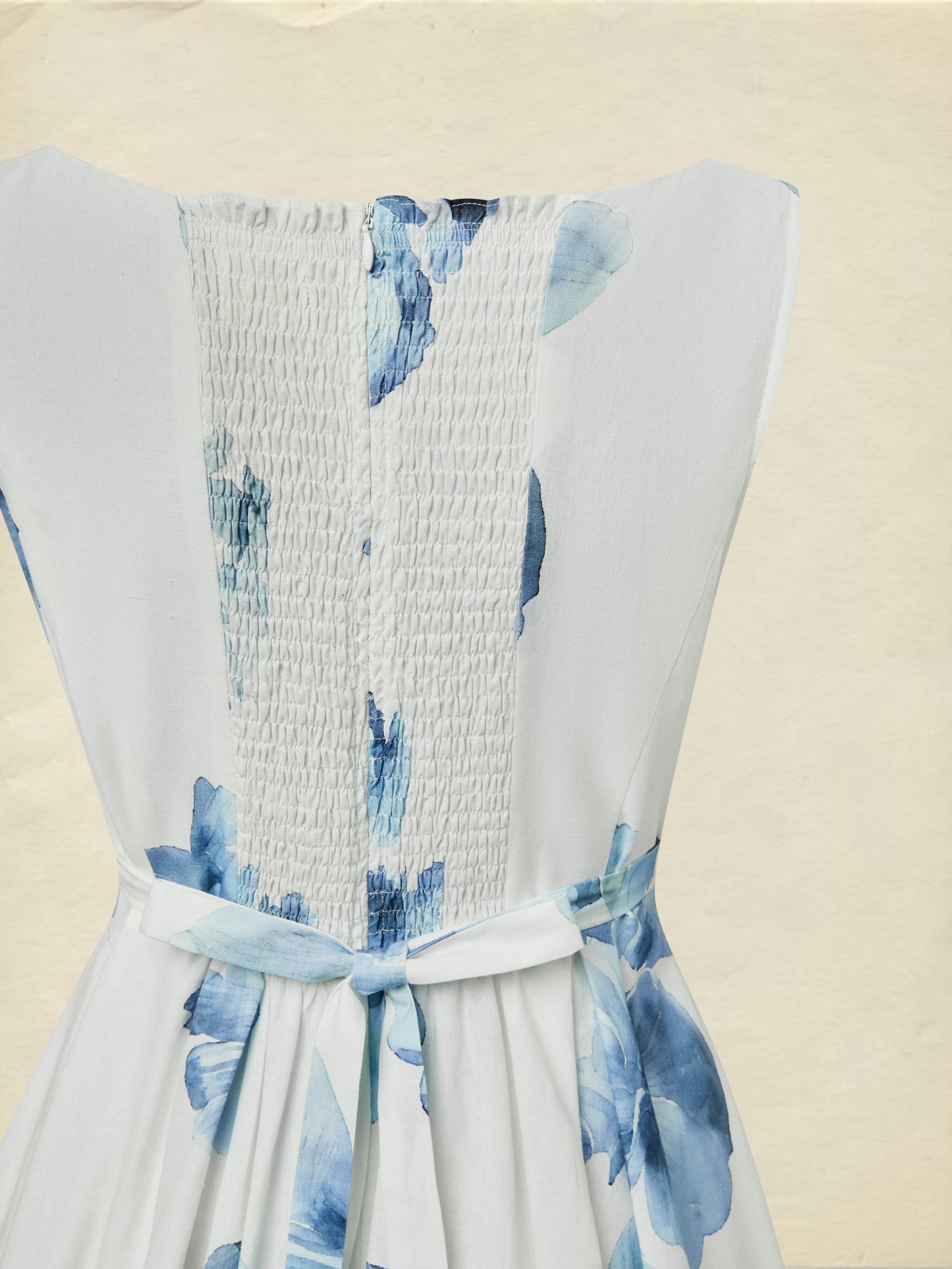 Robe longue en coton, sans manches, col carré, à fleurs, avec poches, vacances, vintage, blanc
