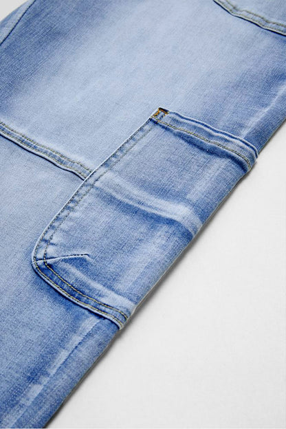 Multi Pocket Button Fly Mid Rise Straight Leg Crop Jeans Without Belt