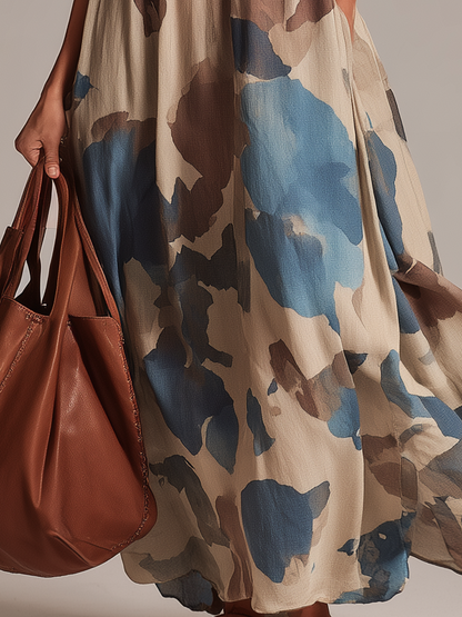 Robe longue décontractée sans manches à imprimé abstrait