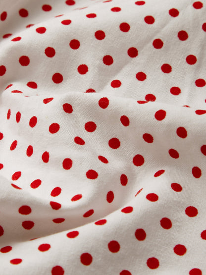 Robe longue en coton, Manches courtes, Encolure carrée, Imprimé pois, Vintage, Blanche, 100% coton