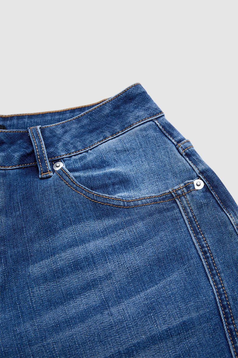 Raw Hem Ripped Mid Waist Straight Leg Crop Jeans
