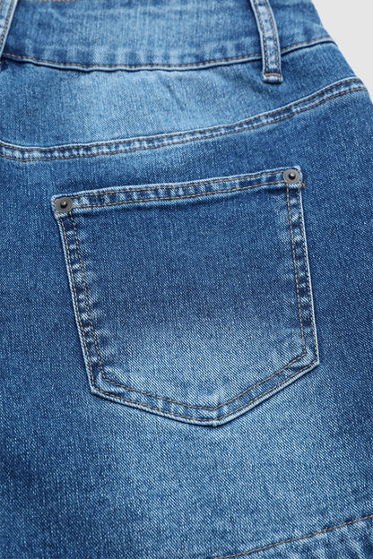Wash Split Dual Button Mid Waist Denim Shorts