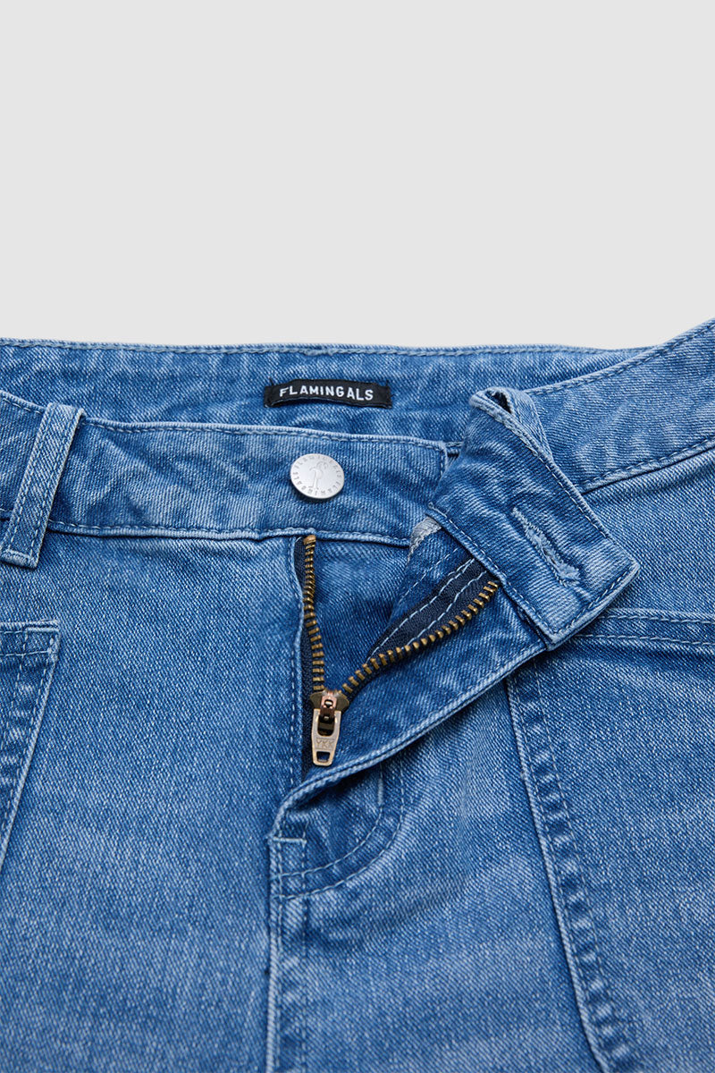 Raw Hem Mid Waist Denim Bermuda Shorts Without Belt