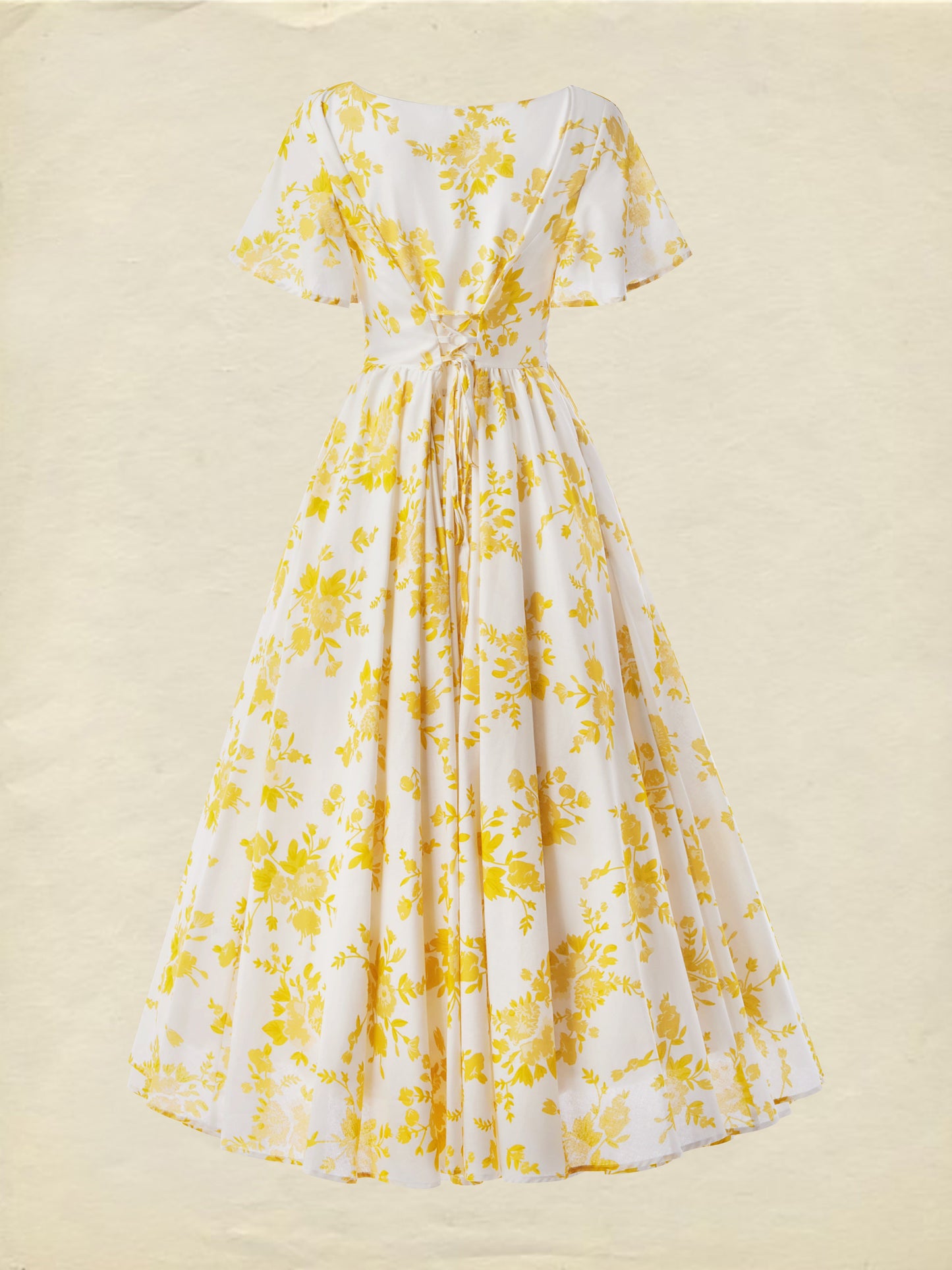 Robe longue en lin, manches cloche, col bateau, fleuri, vintage, jaune