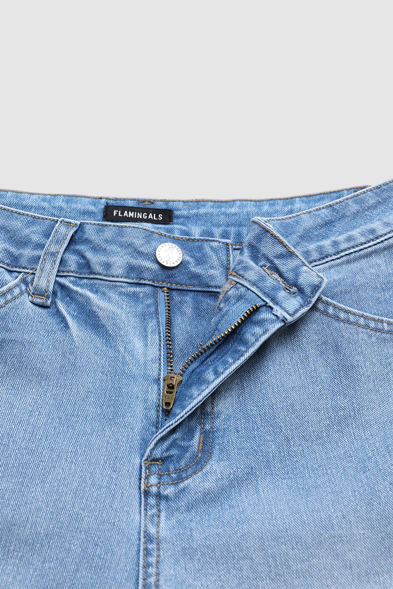 Wash Stitch Detail Mid Waist Tapered Crop Jeans