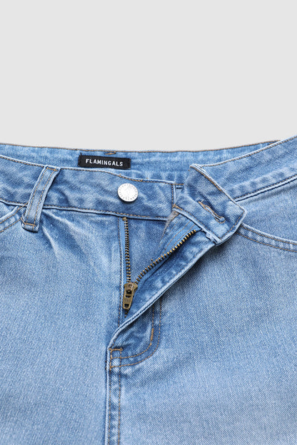 Wash Stitch Detail Mid Waist Tapered Crop Jeans