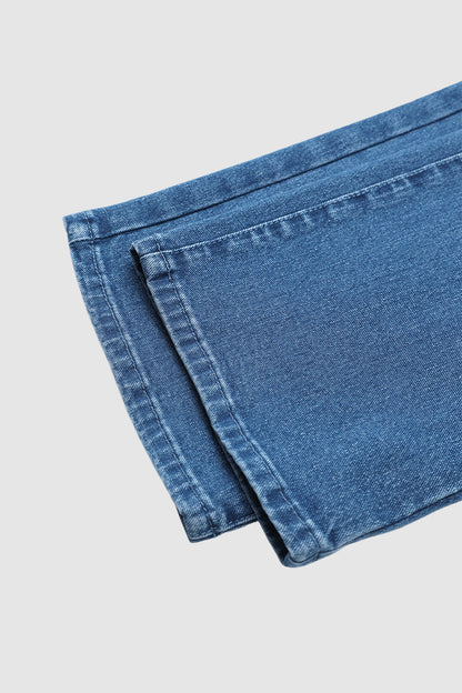 Wash Patched Pocket Mid Waist Straight Leg Crop Jeans Without Belt