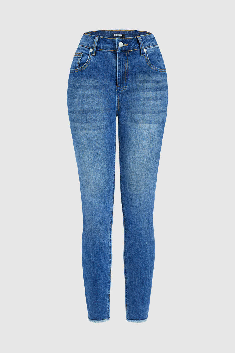 Raw Hem Cut Out Bow Tie Mid Waist Crop Skinny Jeans