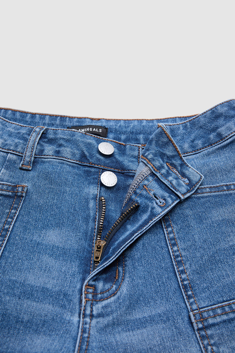 Wash Roll Hem Mid Waist Tapered Crop Jeans Without Belt
