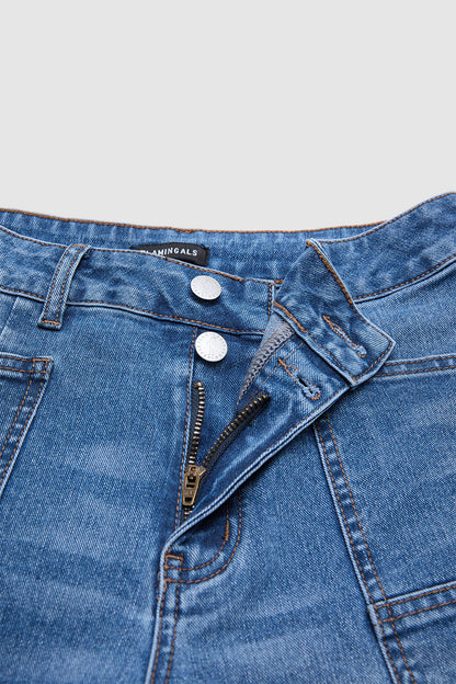 Wash Roll Hem Mid Waist Tapered Crop Jeans Without Belt