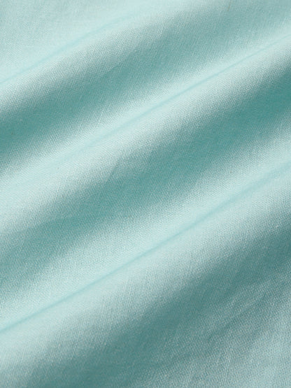 Robe longue en lin, sans manches, col rond, motif plumes, poches, vintage, bleu ciel