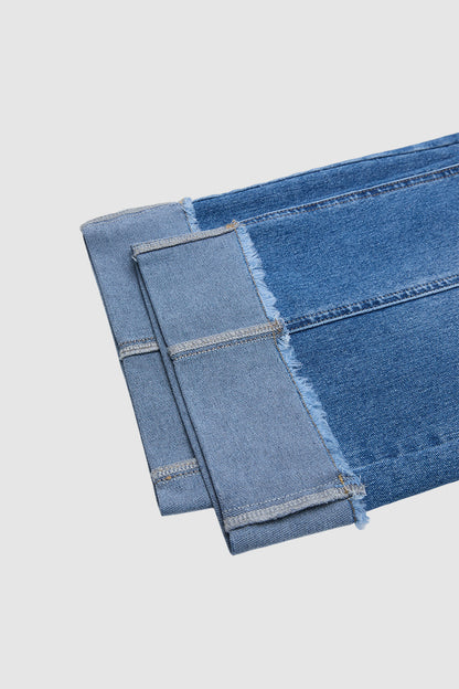 Raw Hem Stitch Detail Mid Waist Straight Leg Crop Jeans