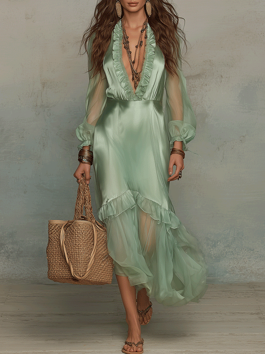 Robe longue bohème vaporeuse à volants superposés