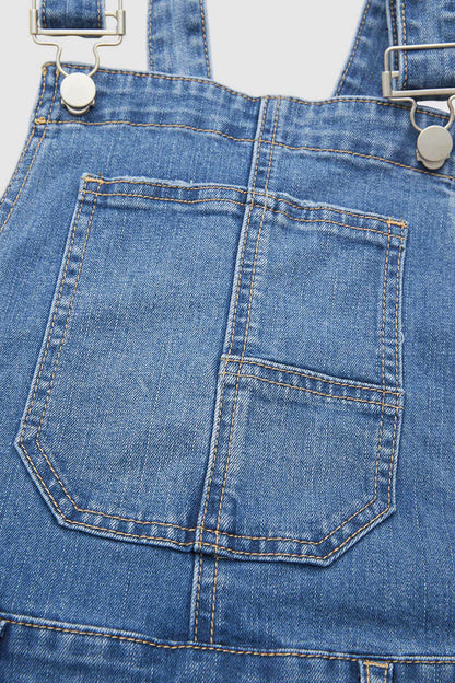 Stitch Detail Button Side Barrel Leg Denim Crop Overalls