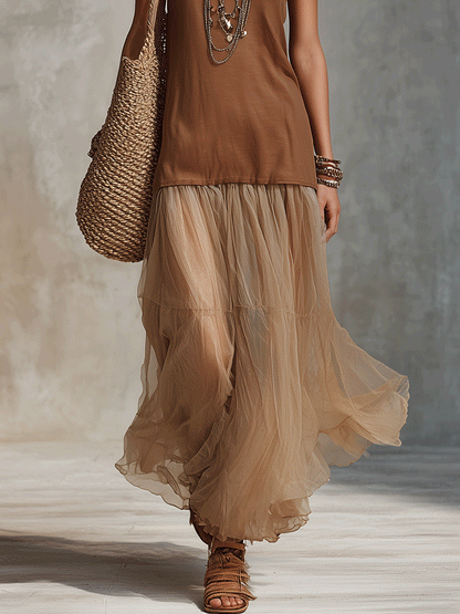 Robe longue étagée en maille de style bohème