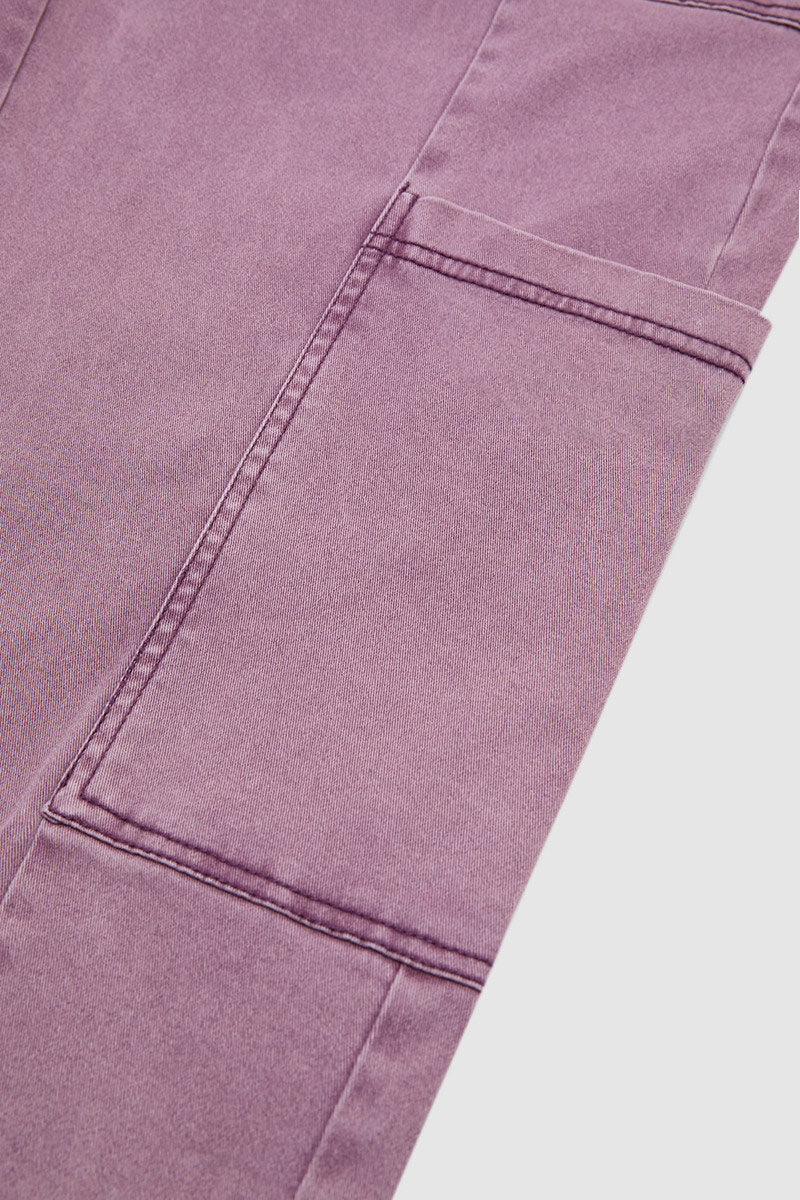 Stitch Detail Side Pocket Mid Waist Straight Leg Capri Pants Without Belt