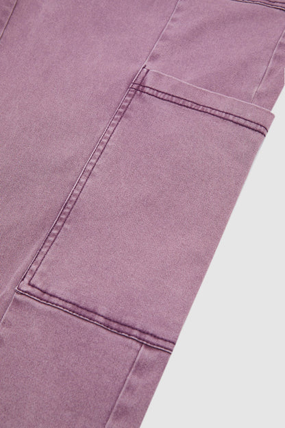 Stitch Detail Side Pocket Mid Waist Straight Leg Capri Pants Without Belt
