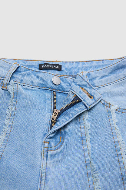 Wash Stitch Detail Mid Waist Straight Leg Jeans Without Belt