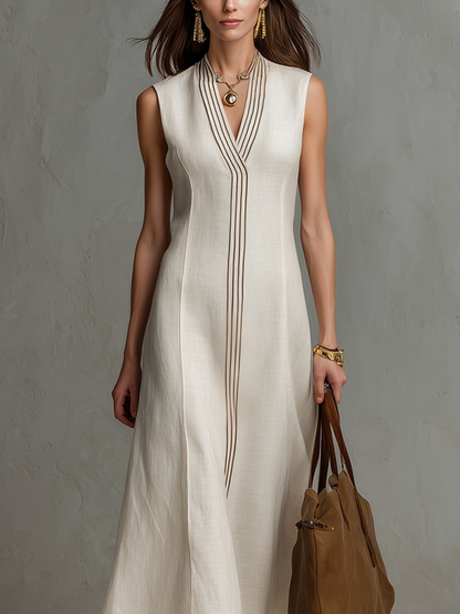 Robe midi sans manches en lin décontractée pour les vacances