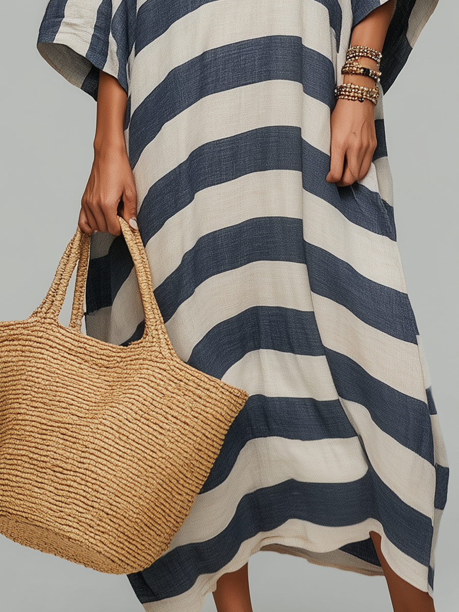 Robe longue Kaftan oversize rayée et décontractée