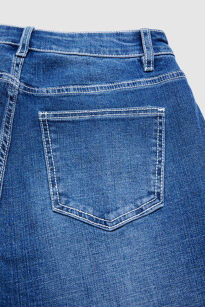 Wash Stitch Detail Mid Waist Bootcut Jeans Without Belt