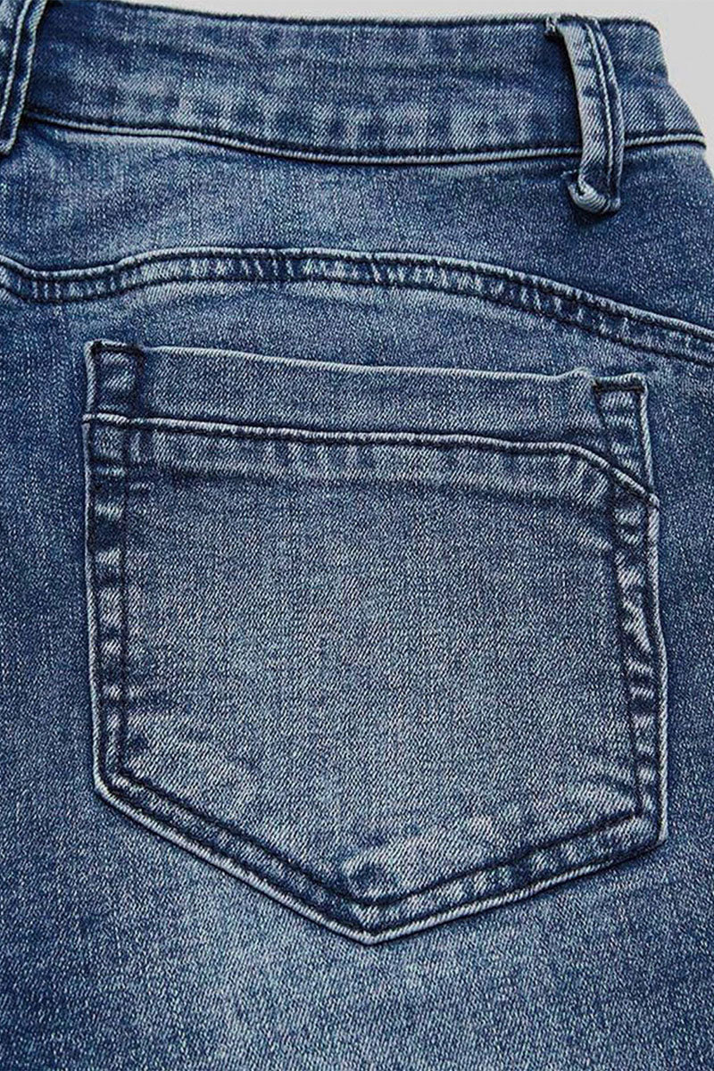 Pearl Button Side Raw Hem High Waist Skinny Jeans