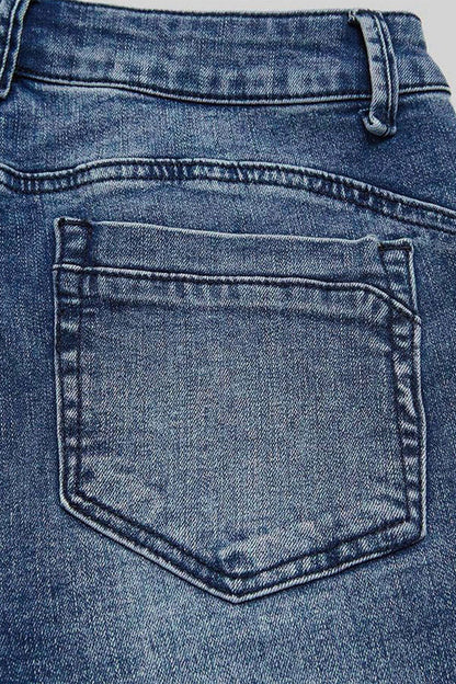 Pearl Button Side Raw Hem High Waist Skinny Jeans