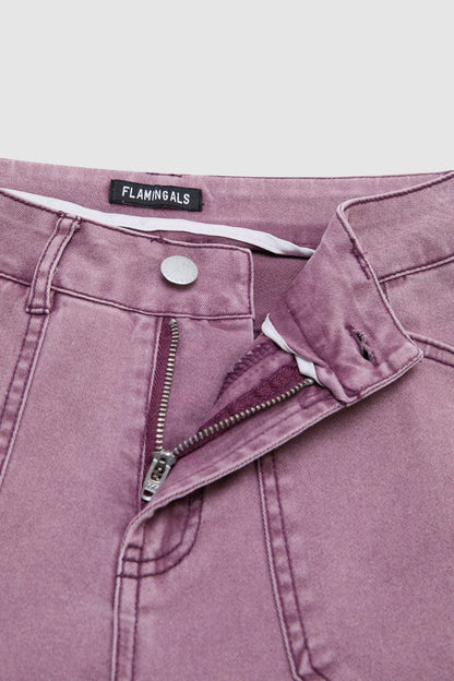 Stitch Detail Side Pocket Mid Waist Straight Leg Capri Pants Without Belt
