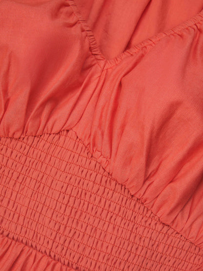 Robe longue en coton, demi-manches, col en V, unie, dentelle, vacances, vintage, orange clair