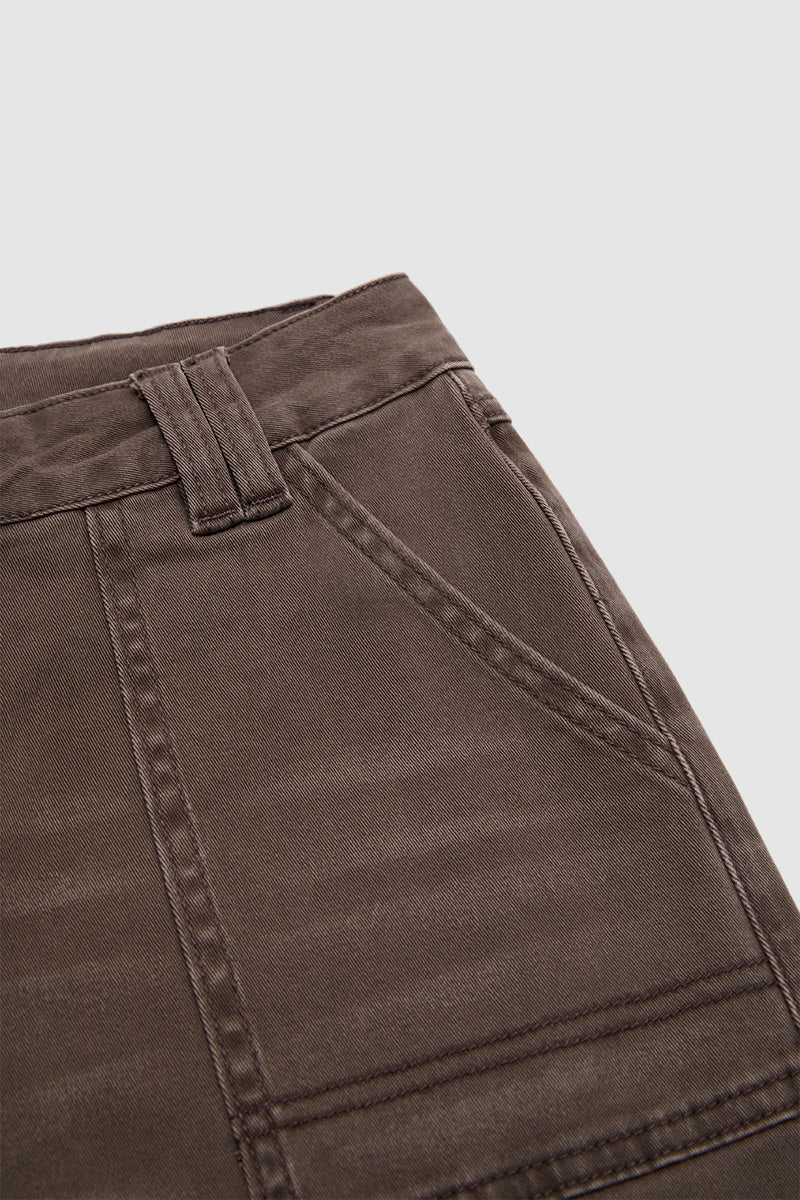 Solid Patch Pocket Drawstring Hem Mid Waist Cropped Wide Leg Pants