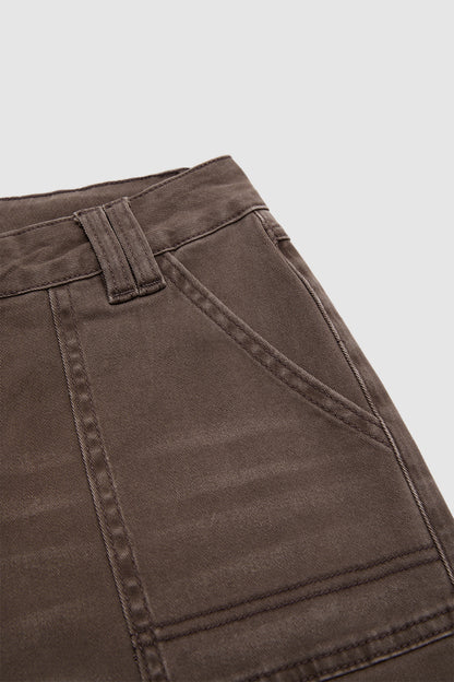 Solid Patch Pocket Drawstring Hem Mid Waist Cropped Wide Leg Pants