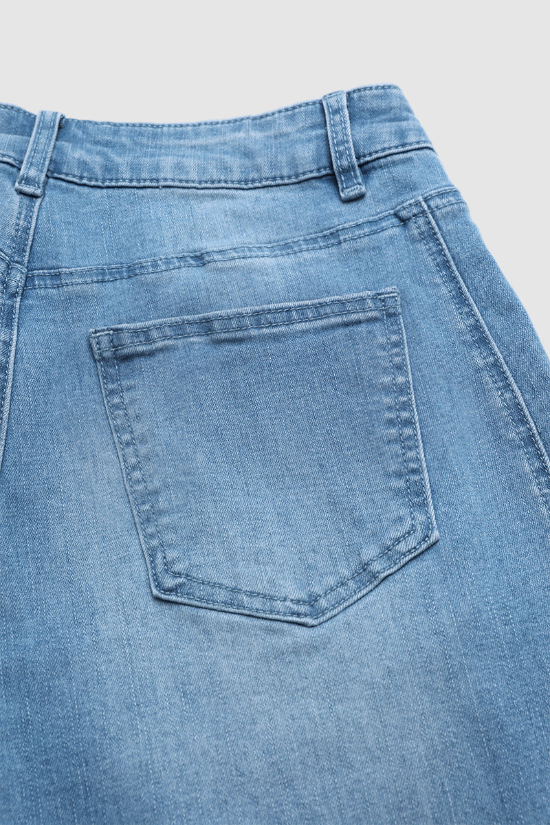Wash Seam Detail High Rise Straight Leg Crop Jeans Without Belt